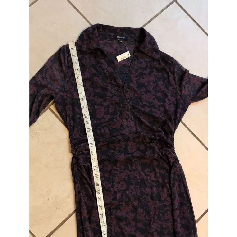 NWT Madewell Chandra Long-Sleeve Polo Midi Dress Deep aubergine Purple Floral L - Picture 9 of 15